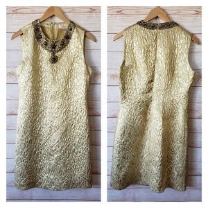 Rare! Michael Kors Runway Metallic Embellished Neckline Sleeveless Sheath Dress